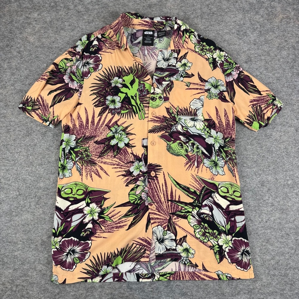 Star Wars Hawaiian Button Up Shirt Rayon Pocket Mens Small S